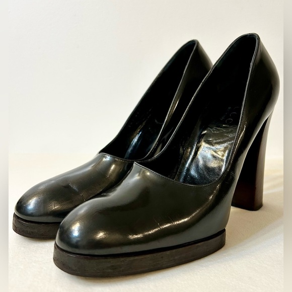 Gucci Beetle Calf Chunky Heel Vintage Tom Ford Dark Gray Size 10 - Picture 3 of 14